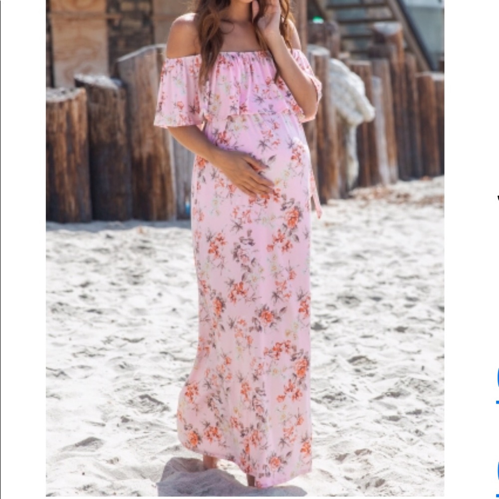 NWT Pink Floral Off Shoulder Tie Maternity Dress